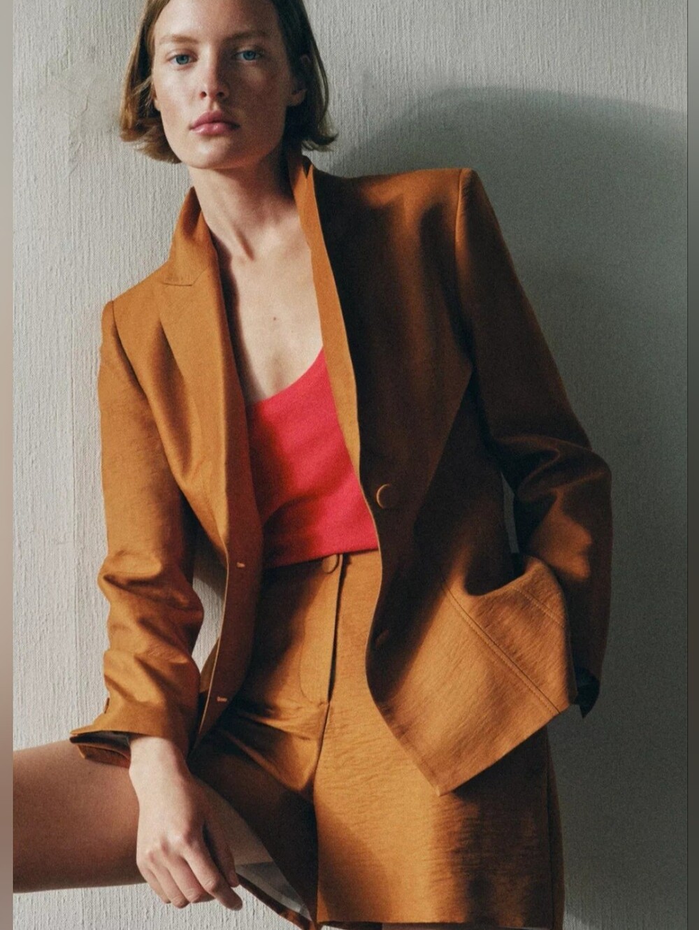 ZARA "SET" CURRY COLOR LINEN BLAZER & SHORT CO-ORD 🧡🧡🧡